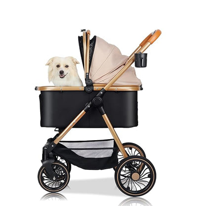 3-in-1 Pet Stroller for Small Dogs & Cats up to 33lbs, One-Touch Fold 4-Wheel Cart with Removable Carrier, Rear Brake & Storage Basket
