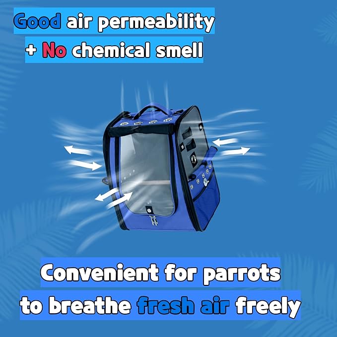 Birds Day Bird Carrier Backpack-Parrot Travel Cage with 2PCS Perch and Food Bowl, Stainless Steel Tray (Sky Blue)