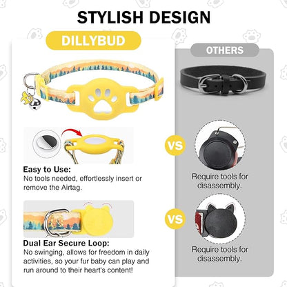 Airtag Cat Collar Breakaway, Cute GPS Cat Tracker Collars with Air Tag Holder, Safety Cat Collars with Bell & Pendant for Girl Boy Cats, Blue