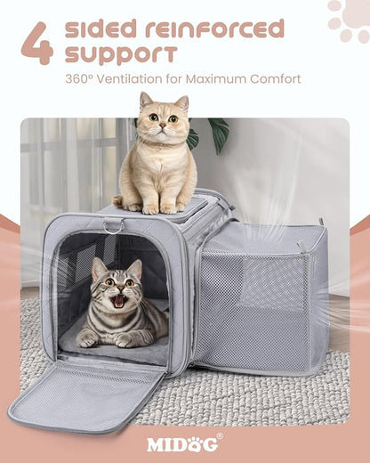 MIDOG Cat Carrier Soft for Small to Medium-Sized Cats,Up to 15 Lbs, TSA Airline Approved Soft Sided Pet Carrier,Collapsible Travel Cat Carry Bag(Grey)
