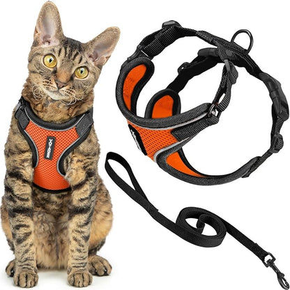 Voyager Escape Proof Cat Harness and Leash Set with Reflective Stitching, Neoprene Handle 5ft - Supports Small, Medium and Large Cats, Kittens for Walking by Best Pet Supplies - BT-Orange, XXXS