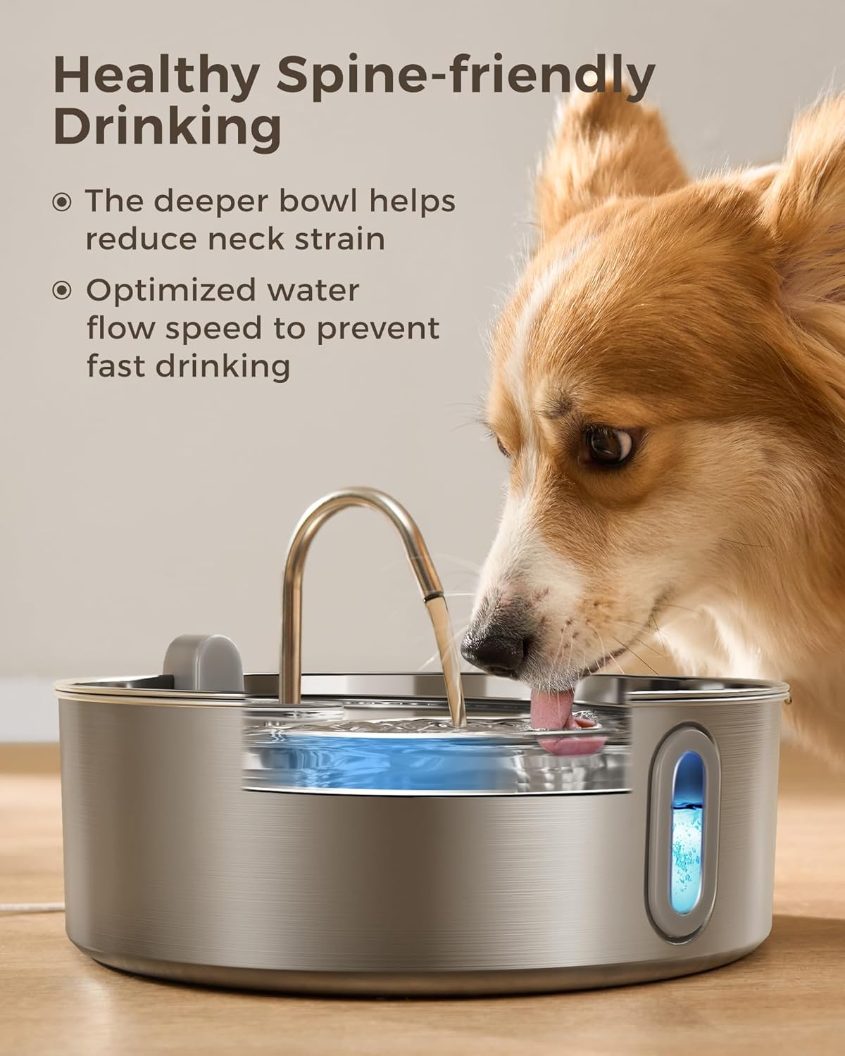 Dog Water Fountain for Large Dogs 7L/236oz Stainless Steel Dog Water Bowl Dispenser Automatic Pet Water Fountain with Deeper Drinking Area, Multi-Filtration Pet Fountain with 6 Filters