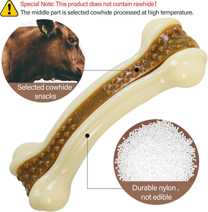 Dog Toys for Aggressive Chewers, 2 Pack Nylon Durable Dog Bones with Real Beef Flavor for Large/Medium/Small Breeds Pet Chew Toys