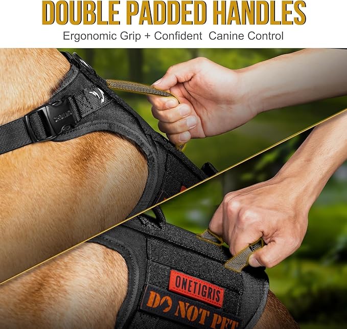 OneTigris Tactical Large Dog Harness, 5X Metal Buckled No Pull Service Dog Harness Vest with Hook & Loop Panels, Military Heavy Duty Dog Vest for Walking Hiking Training