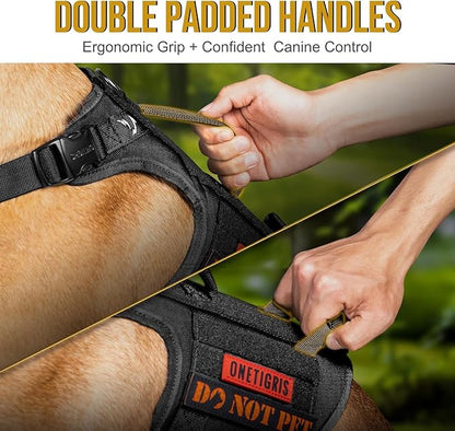 OneTigris Tactical Large Dog Harness, 5X Metal Buckled No Pull Service Dog Harness Vest with Hook & Loop Panels, Military Heavy Duty Dog Vest for Walking Hiking Training