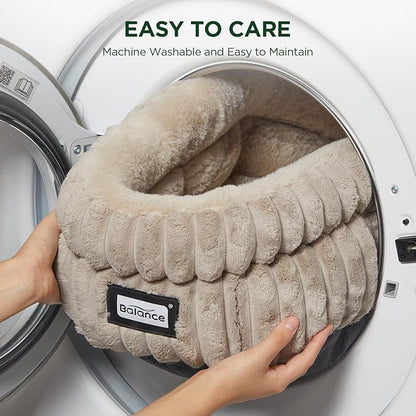 BALANCE Cat Bed Kitten Bed, Washable Round Cat Beds for Indoor Cats,Super Soft Plush Faux Fur Pet Bed for Puppy and Kitten with Anti-Slip Bottom