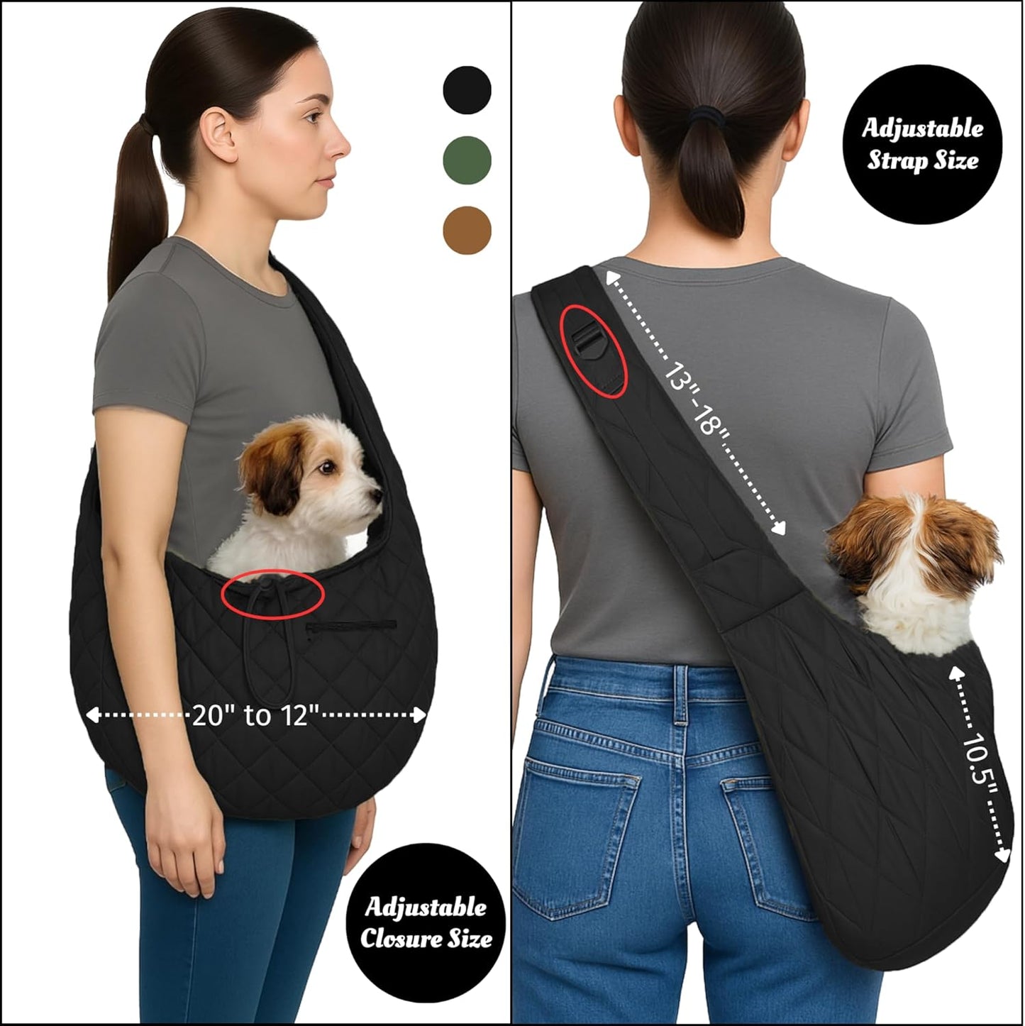 Small Dog Carrier (3–8 lb) – Silk Black. A Puppy Carrier Sling Designed for Little pups Like Yorkies, Toy Poodles, and Pomeranian, Perfect for City Walks and Coffee Runs.