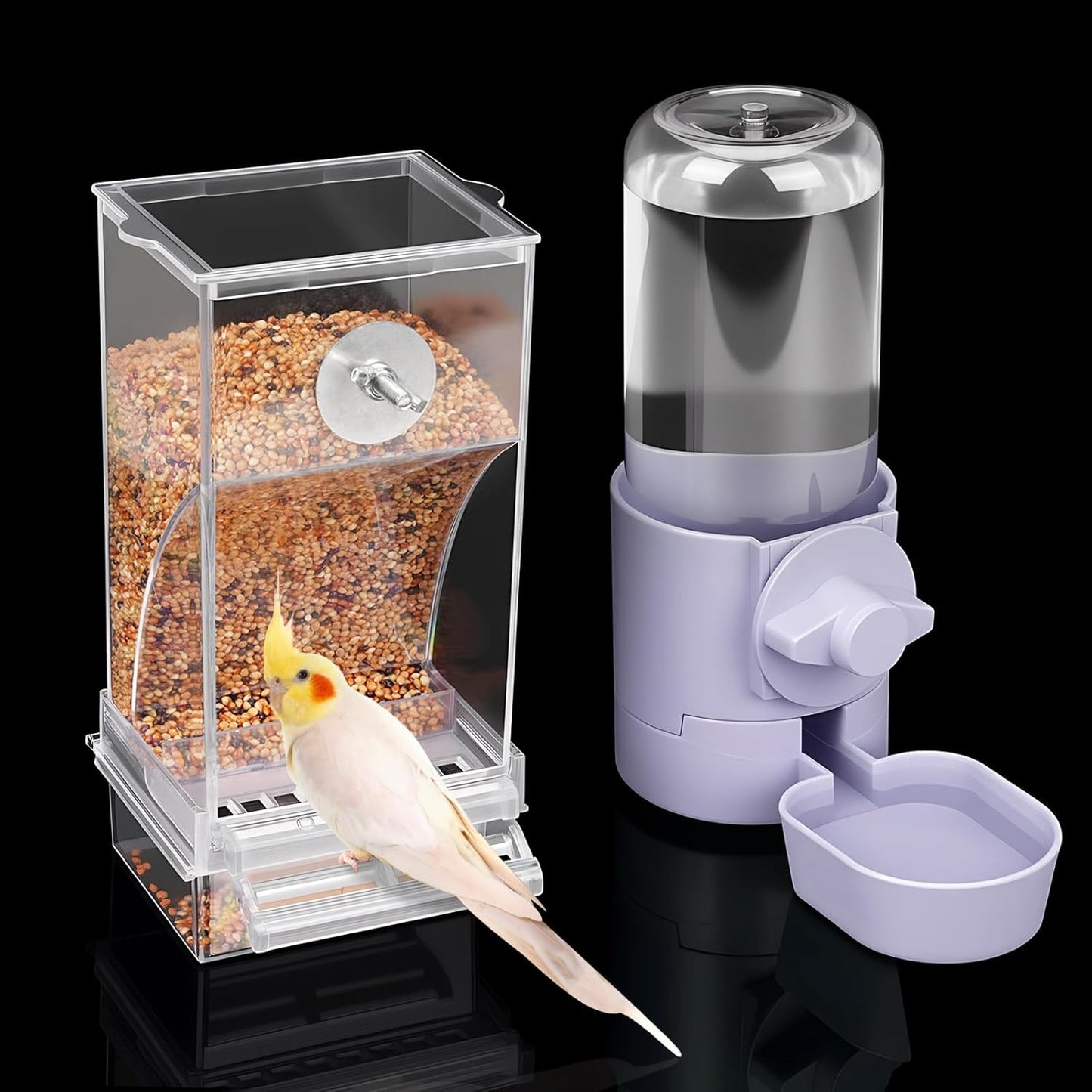 No Mess Bird Feeder Water Dispenser Set, Bird Feeder for Cage, Cage Accessories for Cockatiels, Finches, Budgies and Canaries