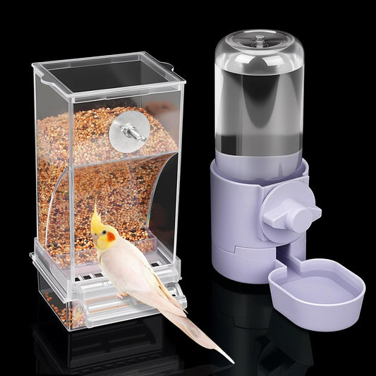 No Mess Bird Feeder Water Dispenser Set, Bird Feeder for Cage, Cage Accessories for Cockatiels, Finches, Budgies and Canaries