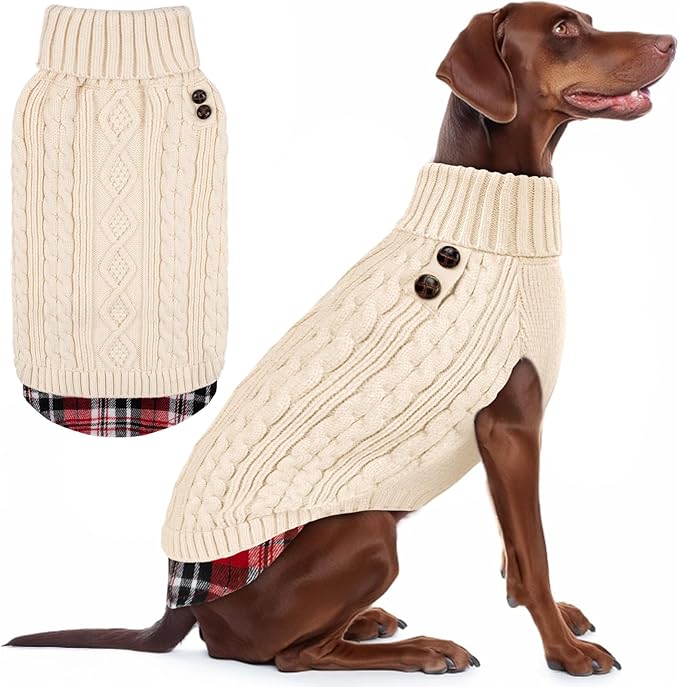KYEESE Dog Sweater Warm Turtleneck Medium Dogs Sweater with Gingham Patchwork Comfy Pet Coat for Fall Winter Cold Weather Soft Pullover Dog Sweaters for Medium Dogs Girl