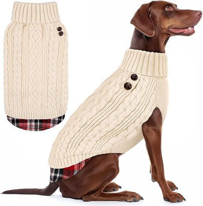 KYEESE Dog Sweater Warm Turtleneck Medium Dogs Sweater with Gingham Patchwork Comfy Pet Coat for Fall Winter Cold Weather Soft Pullover Dog Sweaters for Medium Dogs Girl