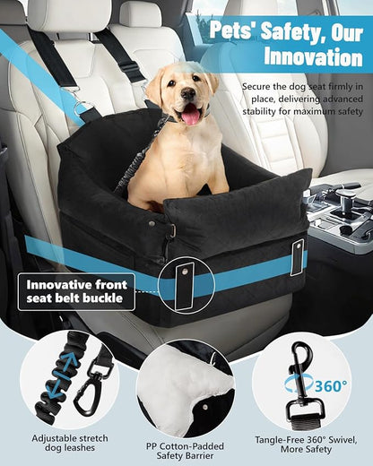 EASTBLUE Dog Car Seat for Small Medium Dogs Up to 35 lbs, 2 Memory Foam Pads Dog Booster Car Seat with Seatbelt, Washable Pet Carseat for Puppy & Cat, Dogs Travel Bed for Cars (Black)