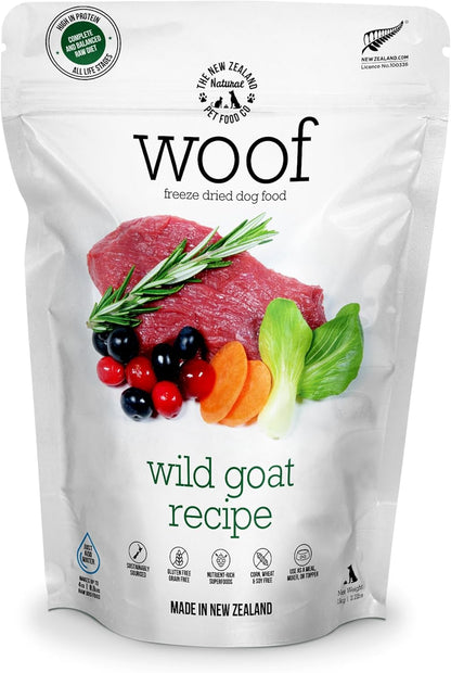 The New Zealand Natural Pet Food Co WOOF Freeze Dried Dog Food - Wild Goat Recipe, High Protein Dog Treats, Natural Dog Food Topper or Snacks,2.2 lb