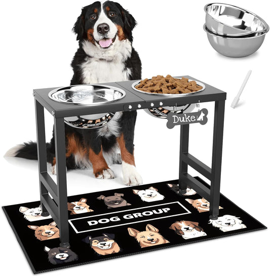 Elevated Dog Bowls for Large Extral Large Breed, Raised Bowl Stand with 2 Stainless Steel Bowls (101oz) and Spill-Proof Mat, 17" Tall Dog Feeder for Extra Large Breeds