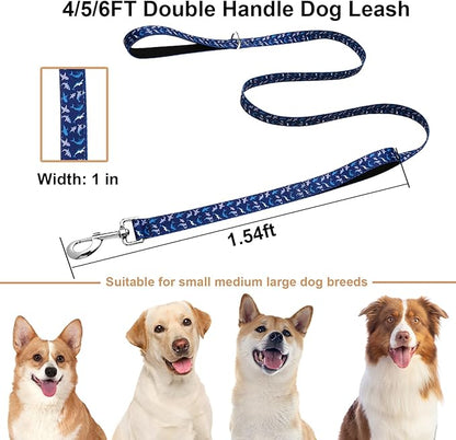 Double Handle Dog Leash 5 Foot with 2 Padded Handles, Heavy Duty Nylon Dog Leash with Traffic Control Handles,Walking Training Lead, Deep Blue Shark