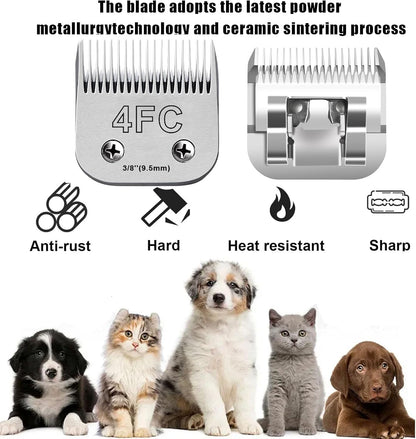2PCS 4FC Blades Dog Grooming Blades Compatible with Andis Dog Clippers,Dog Clipper Blades Compatible with Oster A5,Wahl km10 Dog Clippers for Animal Dog Cat Horse,Stainless-Steel Blade Sharp
