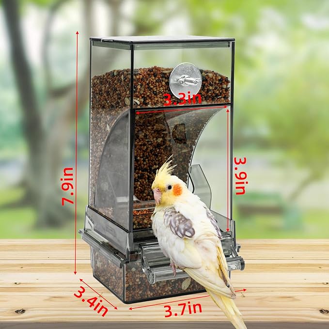 Rypet No Mess Automatic Bird Feeder for Cage,Transparent Acrylic Parrot Seed Feeders,Food Container for Cage,Parrot Feeder Cage Accessories for Small and Medium Lovebirds Parakeets Cockatiel Finch