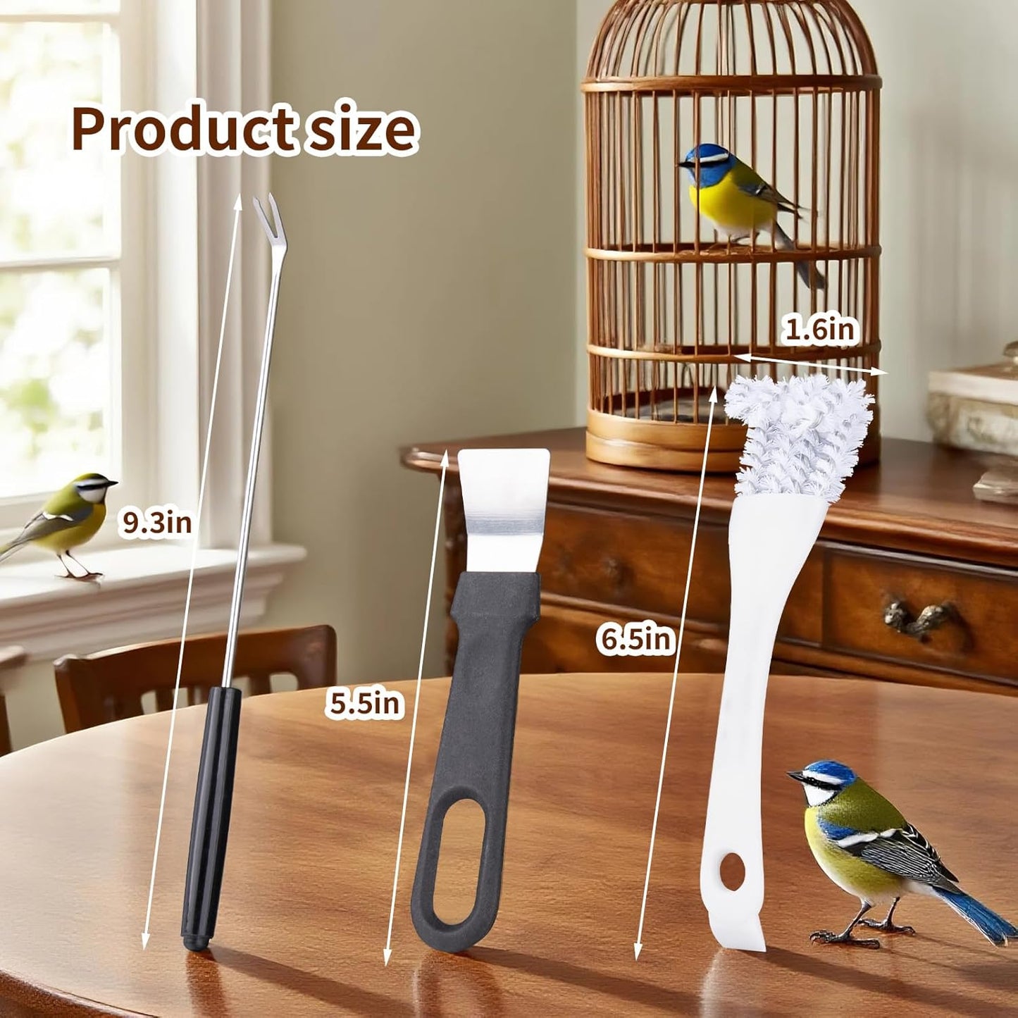 Bird Cage Cleaning Brush Tool Set, Bird Cage Cleaning Brush with Long Handle, Bird Cage Accessories, Bird Cage Cleaner Brush Kit,Poop Remover for Cleaning Poop in Pet Cages,Parrot Cages & Bird Perches
