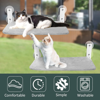 Sunhoo Cat Window Hammock Perch Cordless Perches Window Sill Seat Bed Foldable Stable Lounger Upgraded Suction Cup Easy Assembly Indoor Cats Kitty Shelf Hold Up to 55lbs（Grey,S