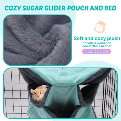 LYART Sugar Glider Pouch Hammock Bed Bedding, Sugar Glider Cage Accessories Toys for Rat, 3-Layer Hammock Make Pet Cages More Three-Dimensional (4.Pink)