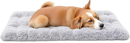 Fluffy Small Dog Bed, Washable Warm Winter Heated Calming Dog Crate Bed for Small Size, Supportive Plush Crate Pad for Dogs(18 * 12", Light Grey).