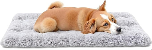 Fluffy Small Dog Bed, Washable Warm Winter Heated Calming Dog Crate Bed for Small Size, Supportive Plush Crate Pad for Dogs(18 * 12", Light Grey).