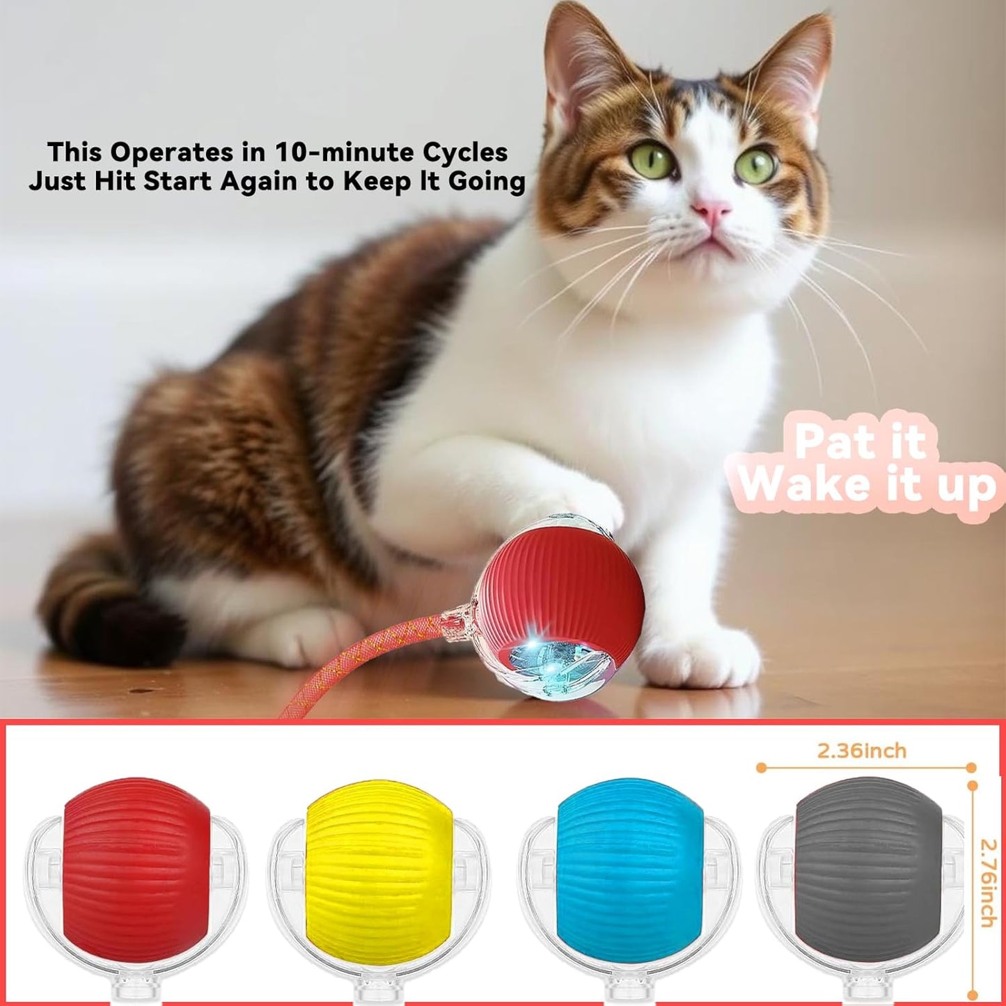 Interactive Cat Toys for Indoor Cats, Automatic Cat Toy with Elastic Mesh Tail, Electric Rolling Ball on Carpet, Chirping and Motion Activate Cat (Yellow)