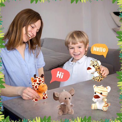HyDren 18 Pcs Small Safari Stuffed Animals Bulk 4.8 Inch Jungle Animal Mini Plush Toy Lion Tiger Elephant Giraffe Leopard Monkey Figures for Summer, Baby Shower, Birthday Party(Lovely Style)