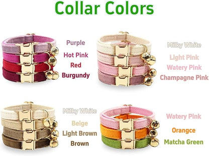 Personalized Colorful Velvet Cat Collar, Optional Bowtie, Custom Engraved Collar for Small Large Cat Kitten (Light Gold Buckle)