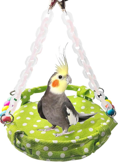 Bird Toy Climbing Hammock Nest Wooden Hanging Bird Bed for Cage Perch Stand Swing with Parrot Bell Toy for Parakeet Cockatiel Conure Cockatoo