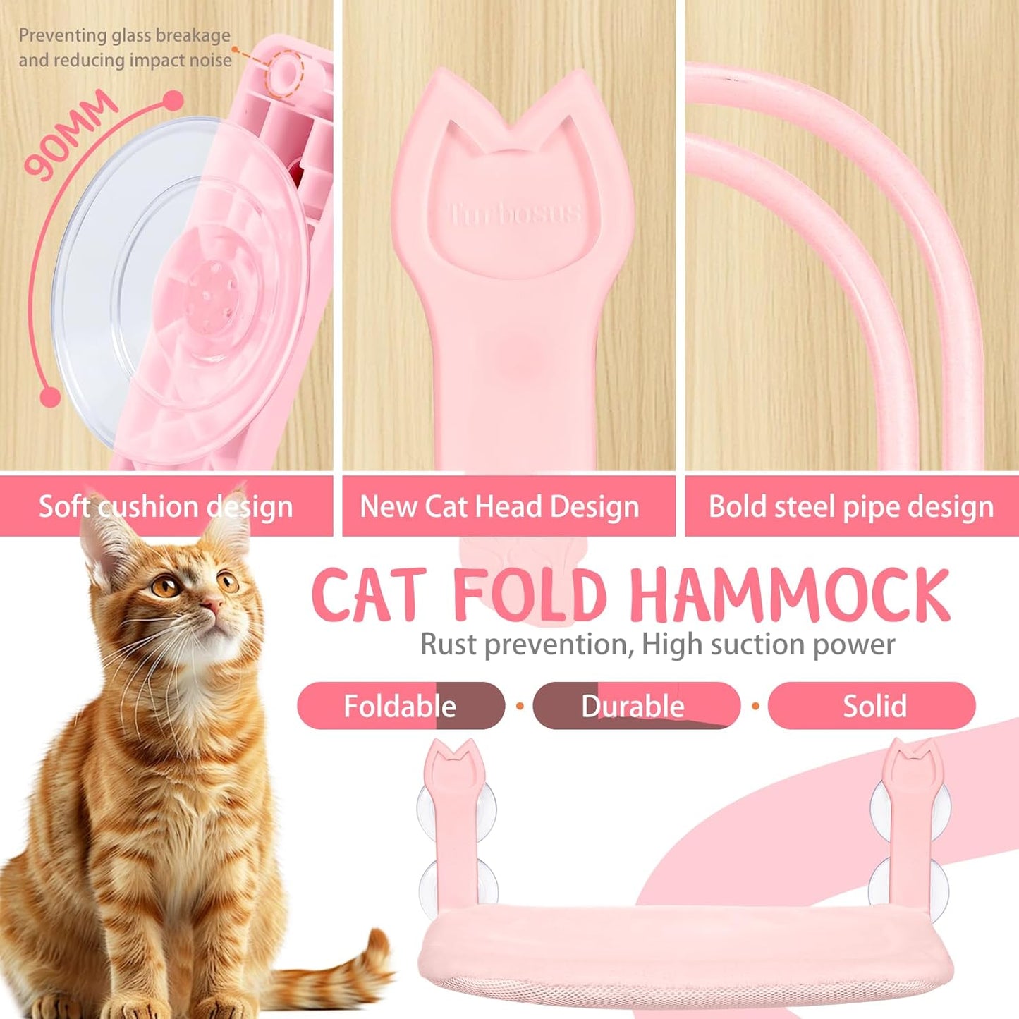 Cat Window Hammock 2-Pack,Foldable Cat Perch with Suction Cups & Metal Frame,Holds up to 40 lbs - Durable & Secure for Cats,Features 2-Sided Cushion & Easy Storage for Sunny Lounging(Pink)