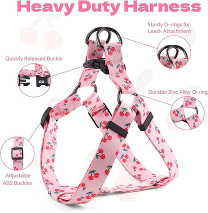 QQPETS Dog Harness Leash Set Adjustable Heavy Duty No Pull Halter Harnesses for Small Medium Large Breed Dogs Back Clip Anti-Twist Perfect for Walking (M(19"-26" Chest Girth), Sakura Pink)