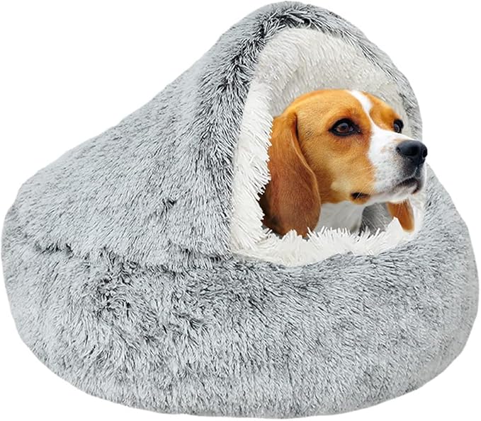 Small Dog Bed, Nest Warm Super Soft Plush Faux Fur Washable Dog Bed with Non-Slip Bottom for Medium Small Dogs Snooze Sleeping Indoor (Gray-65cm/25in)
