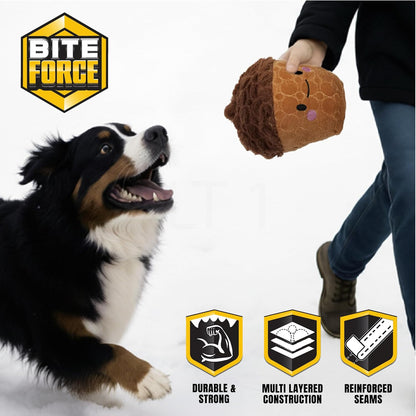 Bite Force -Durable & Strong Dog Toy Cheeky Acorn with Squeaker, Kevlar-Reinforced for Aggressive Chewers for Small Medium Large Dogs - Brown.