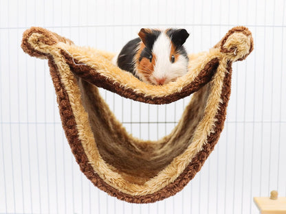 Fleece Winter Warm Rat Hammock, Double Layer Hanging Birds Nest Bed Tent with Warm Fleece, Bird Cage Stand Perch, Sleep Bed Cage Accessories for Rat, Guinea Pig, Chinchilla (Brown)