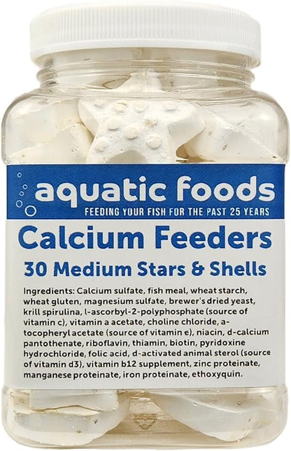 Aquatic Foods Inc. Medium Size Calcium Feeder Stars & Shells for Shrimp, Snails, Crabs, Crayfish, Hermit Crabs and All Tropical Fish…30 Count Jar