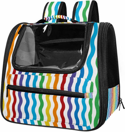 Colorful Wavy Pattern Rainbow Pet Carrier Airline Approved Soft Sided Portable Cozy Travel Pet Bag, Car Seat Safe Carrier for Cats and Dogs