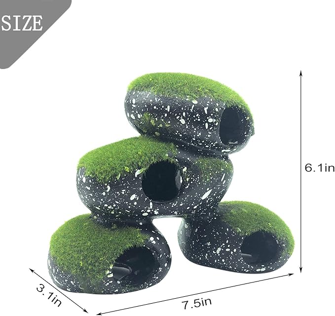 PINVNBY Stone Aquarium Hideaway Decoration Resin Cichlids Rock Decor with Artificial Moss Betta Cave Hideout Shelter Tunnel Fish Tank Ornament for Shrimp,Short Bream and Crayfish(L)