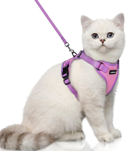 rabbitgoo Cat Harness and Leash Set, Escape Proof Soft Adjustable Vest Harnesses for Outdoor Walking, Easy Control Breathable Kitten Jacket with Reflective Strips, Pink & Purple, XS