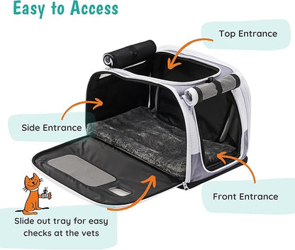 Premium Soft-Sided 2-in-1 Kittyrama Cat Carrier & Home Hideaway – Vet-Recommended Calming Den, Dual-Use Lounge & Travel Carrier with SBS Zippers, Airline-Approved Under-Seat Fit