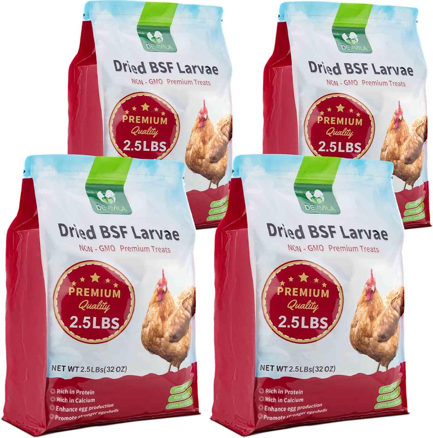 Black Soldier Fly Larvae for Chickens, Non GMO High Calcium BSF Larvae Fly Grubs Than Dried Mealworms for Turkeys, High Protein Chicken Treats for Laying Hens, Natural Wild Bird Food 10LB (2.5LB * 4)