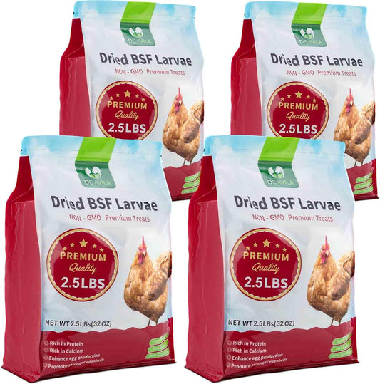 Black Soldier Fly Larvae for Chickens, Non GMO High Calcium BSF Larvae Fly Grubs Than Dried Mealworms for Turkeys, High Protein Chicken Treats for Laying Hens, Natural Wild Bird Food 10LB (2.5LB * 4)