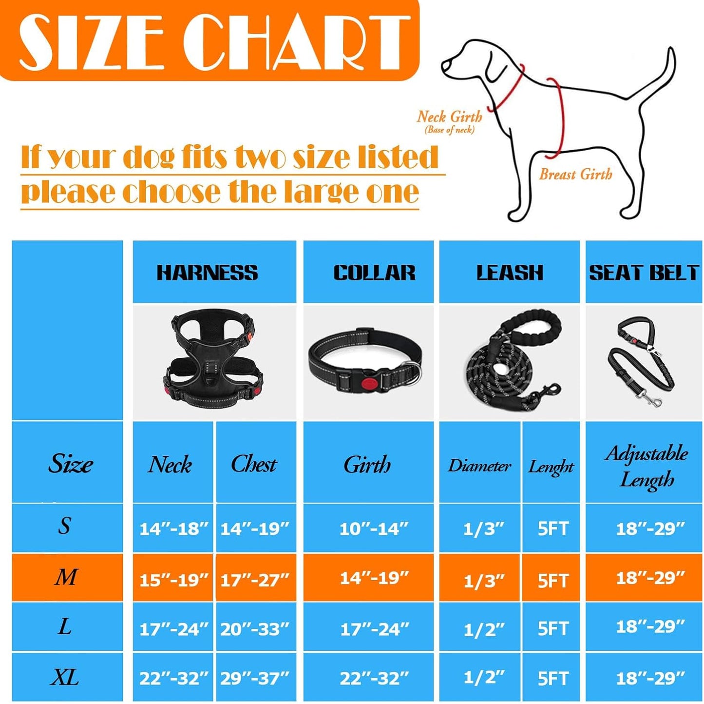 No Pull Dog Harness, Collar & Leash Set | Includes Dog Seat Belt, Collapsible Bowls & Poop Bag Dispenser. Ideal for Training, Walking, Hiking. Fits Small to Large Dogs(Black-M)