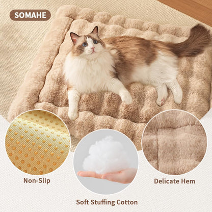 Plush Cat Beds for Indoor Cats Faux Fur Pet Mat with Non-Slip Bottom Cozy Kitten Bed for Carriers/Couch/Floor/Dog & Puppy Friendly 23 x 15 Inch Medium Coffee