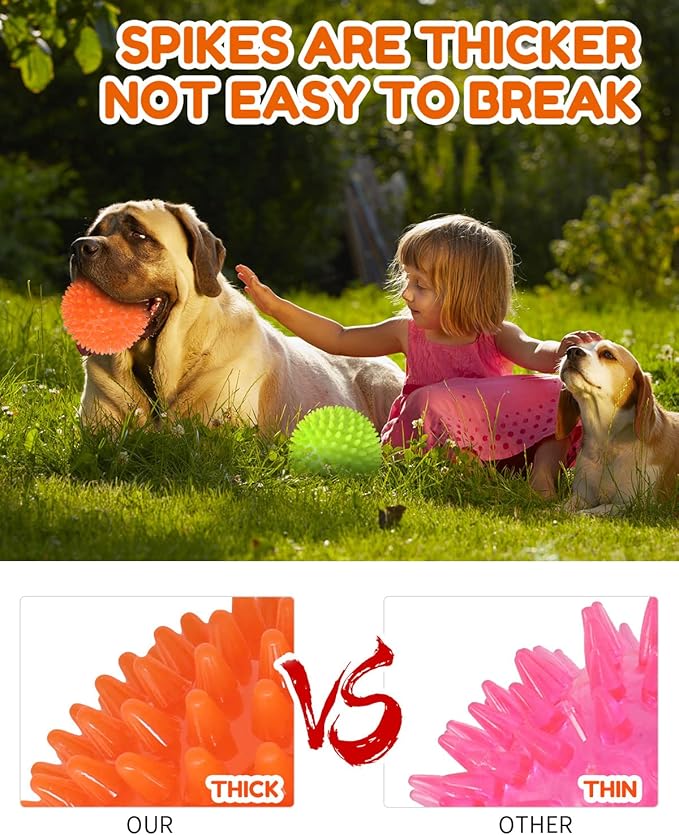 4.5” Heavy Duty Squeaky Dog Balls for Medium Large Dogs, Dog Toys for Aggressive Chewers, Spike Ball Toys for Clean Teeth and Training(2 Pack)