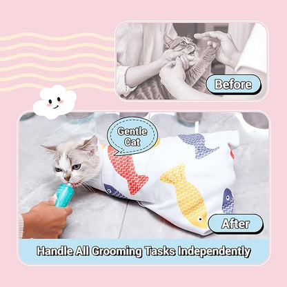 Kiorafoto 27.5" Large Cat Grooming Wrap，Self Adherent Fabric Cat Swaddle Burrito Wrap for Adult Cat & Small Dog, Anti-Scratch Cat Wrap Blanket for Medicine,Nail Trimming,Ear Cleaning,Teeth Brushing