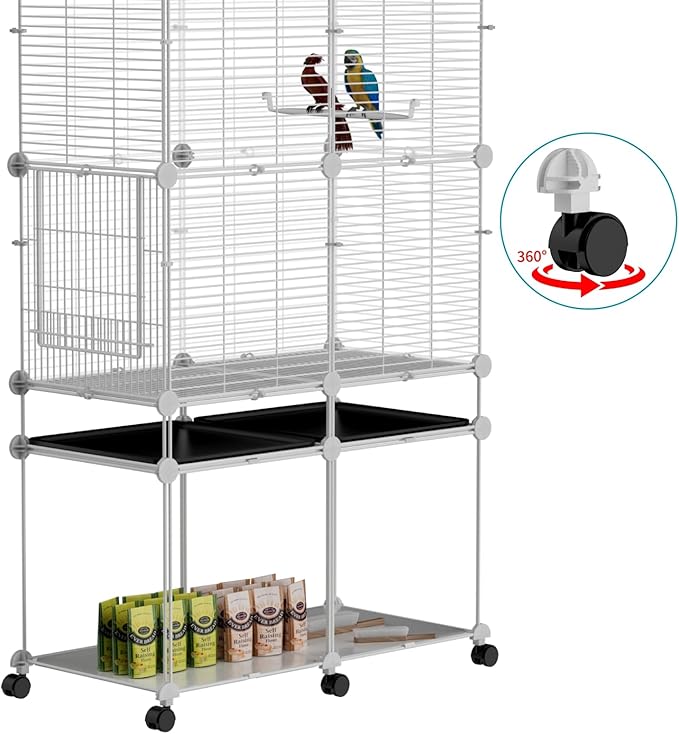 Standing Large Bird Cage, Parakeet Cage with Detachable Stand & Wheels, Wide Flight Birdcage for Parrot Cockatiel Conure Budgie Canary Finch Lovebird