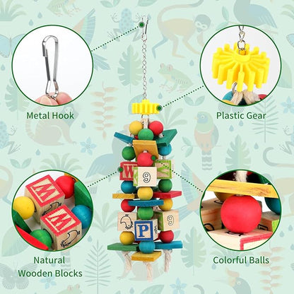 Rypet Wood Bird Chewing Toy for Cage, Wooden Birds Cage Toys for Helping Trim Beak, Parrot Toys for African Grey Parrots Cockatoos Amazon Parrot and Other Small to Medium Parrots