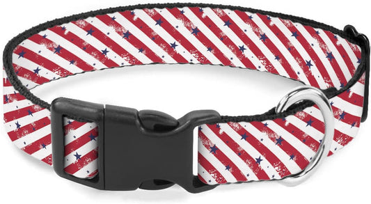 Red White Stripes Blue Stars Dog Collar Cat Big Neck Collars Soft for Small Extra Large Heavy Duty Pet Dogs