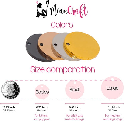 Super Customizable Pet Tags ID for Cats & Dogs | Cat tag: Durable Stainless Steel. Custom Engraved Dog Tags for Collars, Harnesses & Leashes | Many Fonts & Design (Champagne, Round)